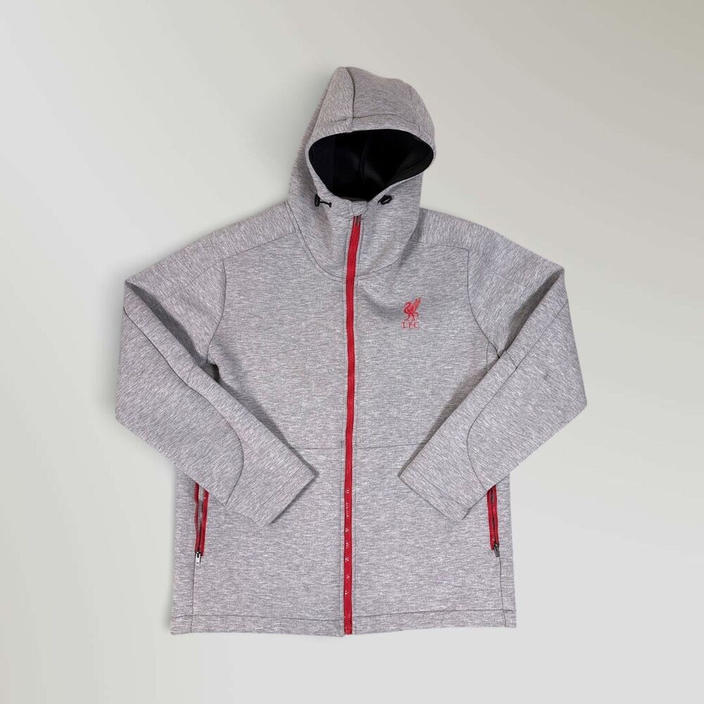 Liverpool FC LFC The Reds Hooded Full Zip Jacket Gray Red Size Men's Large
